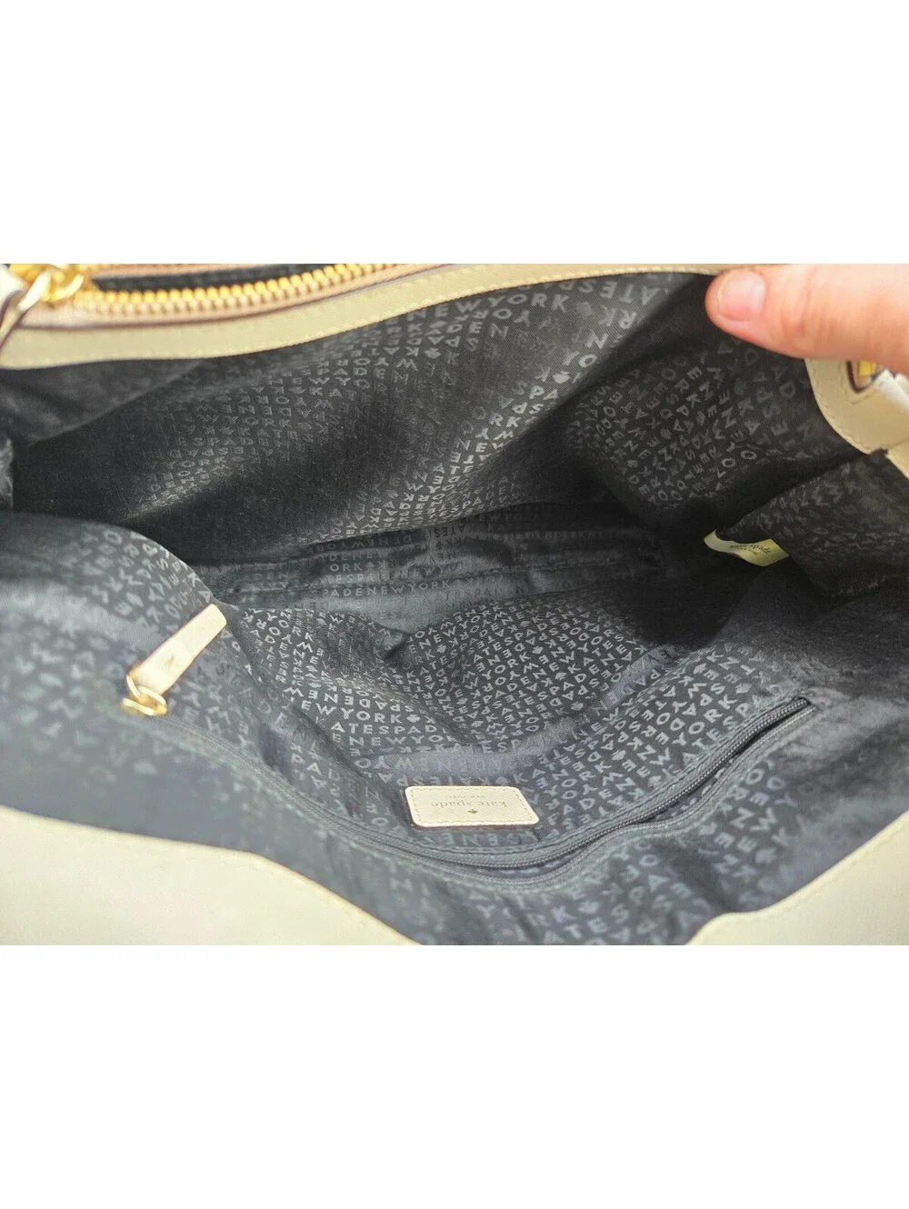 Kate Spade New York Colorblock Tote Handbag Cream Black Leather Shoulder